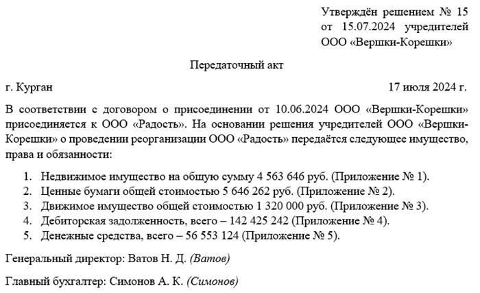 Соглашение о передаче активов